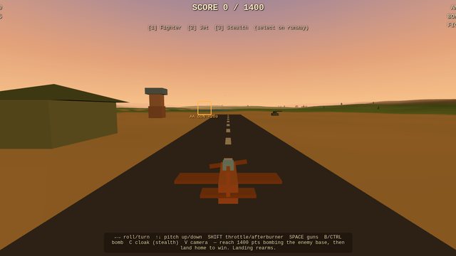Fable's 3D Apricots reimagining — low-poly plane on a runway at golden hour